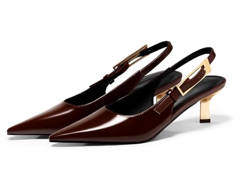 Image of Coutgo Womens Slingback Kitten Heels Closed Pointed Toe Pumps Buckle Strap Wedding Party Dress Shoes