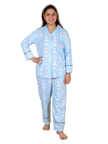 Image of The Mom Store Pajama Set for Women | Soft Cotton Breathable Nightwear for Comfortable Sleep | Stylish Elegant Sleep Suit & Lounge Wear for Womens | Everyday Nightsuit | Shirt Pyjama Set for Women