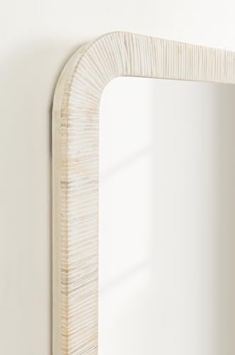 Kate and Laurel Rahfy Boho Rectangle Rattan Mirror; 24 x 36; White; Decorative Rounded Rectangular Wall Mirror with Authentic Rattan Frame for Vanity Bathroom Mirror - Image 6