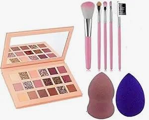 Eyeshadow Palette with Makeup Brushes and Beauty Sponges, 18 Shades, Pink Theme, Includes Blending Tools-image-13