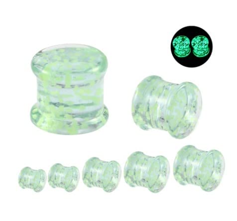 Pierced RepublicGlass Glow in The Dark Bubbles Ear Gauges - Pair of Glass Double Flared Plugs - 5 Size Options