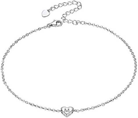 925 Sterling Silver Initial Anklets for Women Teen Girls Dainty Beach Heart Ankle Bracelet Foot Jewelry-Adjustable Size (with Gift Box)