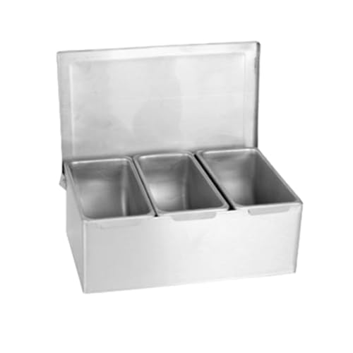 P44-TG-SSCD003, Bar Condiment Dispenser, Countertop 3-Compartment Open Bottom 18/8 Stainless Steel Garnish Holder for Cocktail Stations and Bars, 1 Each