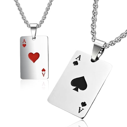 2 Stück Silber Edelstahl Halskette Herren,Pik Ass Ketten für Herren,Rock,Gothic,Punk,Hip Hop Schmuck,Geeignet für Paare und Herre,Kette Für Männer,Halsketten,Stilvolle Accessoires,Geschenkidee 2 Stück Silber Edelstahl Halskette Herren,Pik Ass Ketten für Herren,Rock,Gothic,Punk,Hip Hop Schmuck,Geeignet für Paare und Herre,Kette Für Männer,Halsketten,Stilvolle Accessoires,Geschenkidee