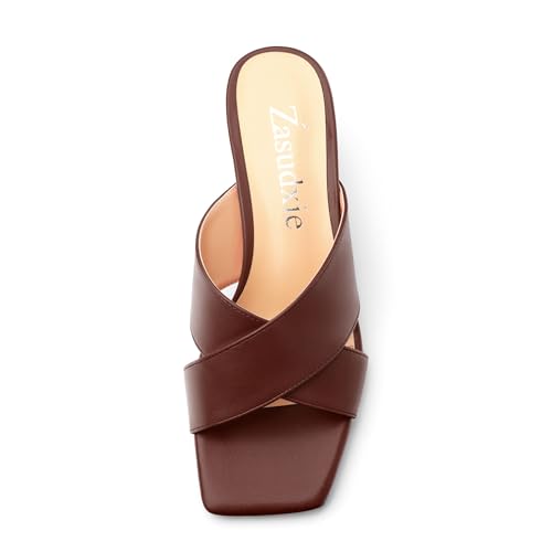 Womens Heeled Sandals Criss Cross Casual Slip On Chunky Square Open Toe Mule Heels Slide Sandals 2 Inch3