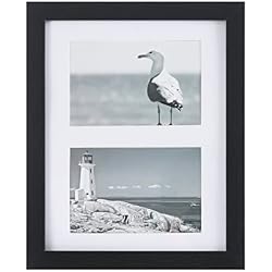UMICAL Black Wood Collage Frame 8x10 with Two 4x6 | Wall mounting, holds two 4x6 photos