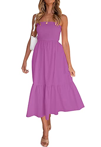 Image of ZESICA Women's Summer Boho Strapless Maxi Dress 2026 Casual Off Shoulder Smocked Flowy A Line Beach Holiday Long Dresses