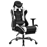 BestOffice | Ergonomic Gaming Chair | White | Reclining Computer Chair with Lumbar Support, Headrest Pillow, Adjustable Footrests | 360 Swivel with Heavy Duty Wheels | for Home & Office