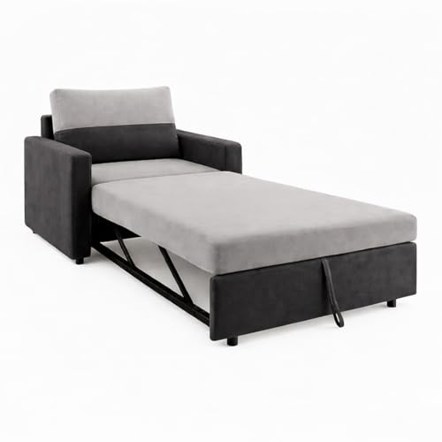 Image of SOCOZI Enrique 1 Seater Sofa Cum Bed | Soft Velvet Suede Fabric | Modern Convertible Design | Plush Comfort Seating for Living Room (Dark Gray-Light Gray)