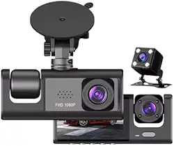 Câmera Veicular 3 Canais DVR, 1080P FHD, Wi-Fi, Gravação em Loop, Dashcam, Ângulo Frontal 170°, Interior e Traseira 120°