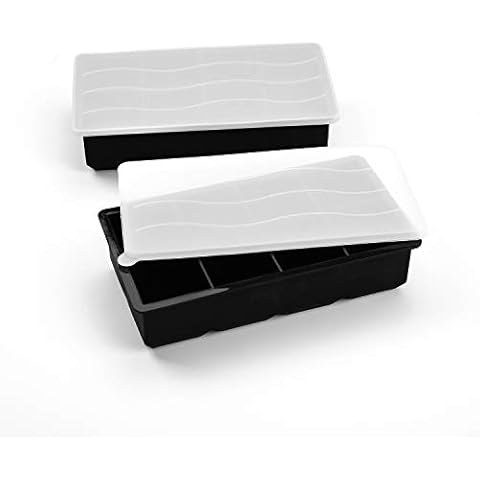 Ice Cube Trays with Lids Large Size Silicone Square Ice Cube Molds for making 8 Giant Ice Cubes for Whiskey and Cocktails, Keep Drinks Chilled, Reusable and BPA Free 2 Pack Cover