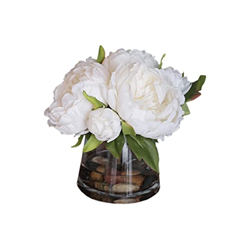 KWMAEEUID Flores Artificiales Rosas Artificiales Flores Blancas, Plantas Falsas con jarrón, arreglos de Ramo de Seda, centros de Mesa de Boda, decoración de Fiestas, Festivales