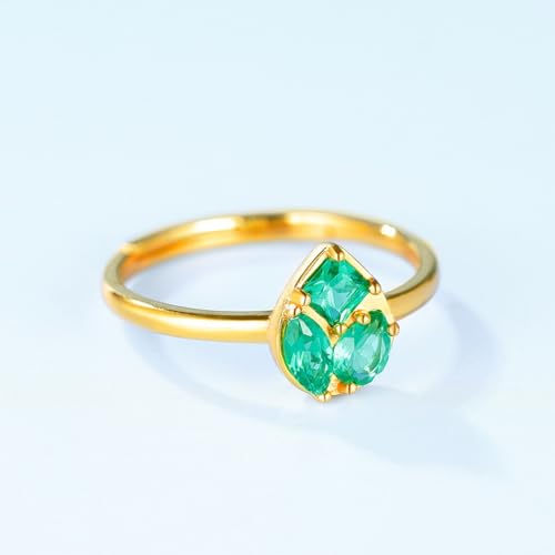 Bague goutte émeraude réglable en argent doré ajustable au doigt