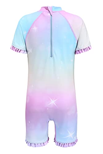 Girls One Piece Rash Guard Swimsuits for Kids UPF 50+ Sun Protection Short Sleeve Swim Shirt2