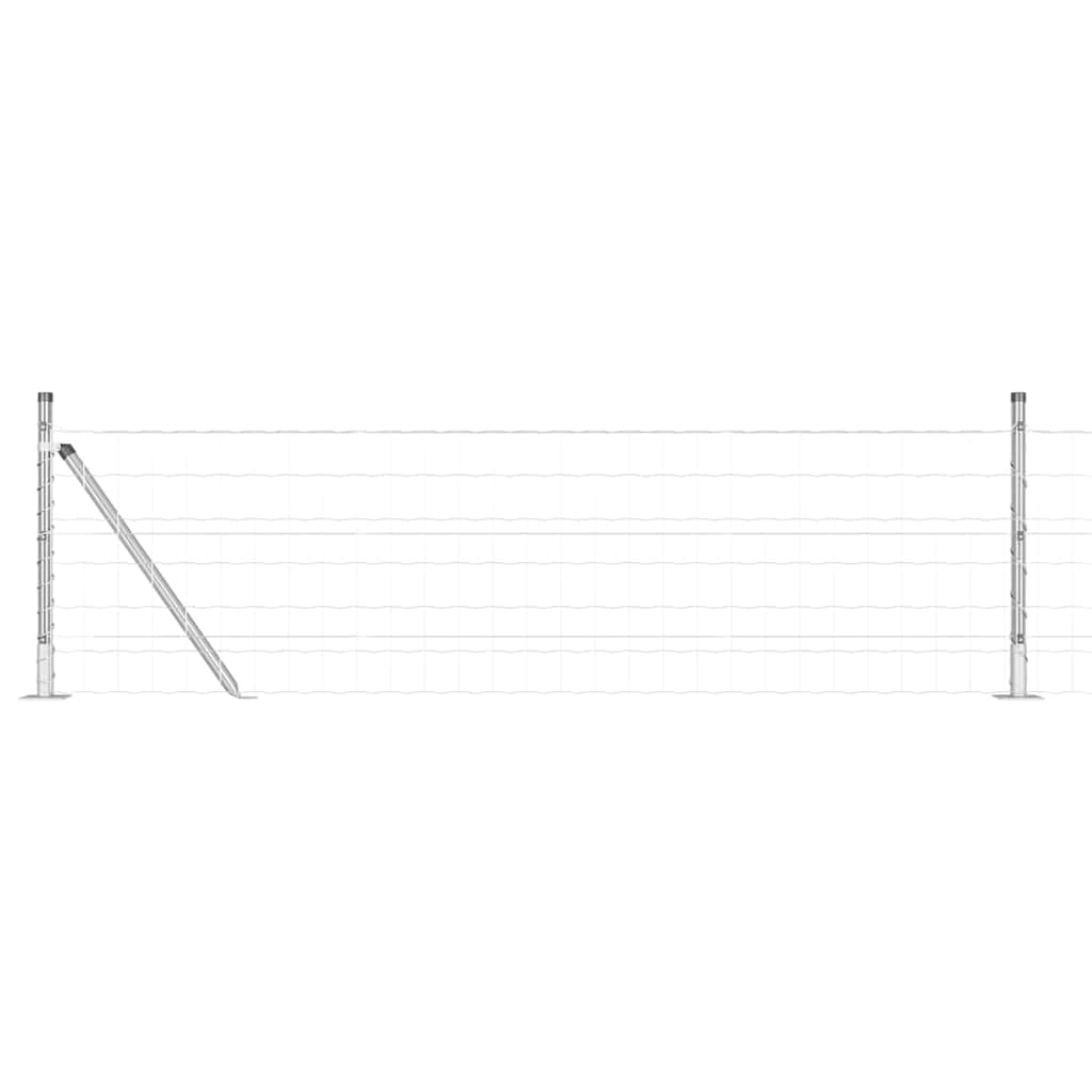 Outdoor Garden Steel Fence Panel Set Silver 0.4 x 25 m with Posts Weather Resistant Modern Boundary for Terrace Pet Enclosure Easy Assembly 250x40 cm