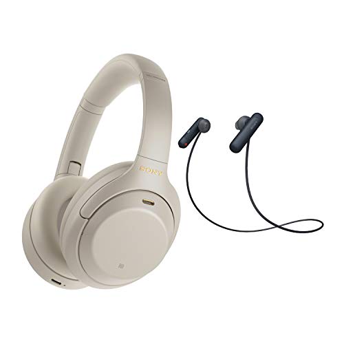 Sony WH-1000XM4 Wireless Noise Canceling Over-Ear Headphones (Silver) with Sony in-Ear Wireless Headphones (Black) Bundle (2 Items)