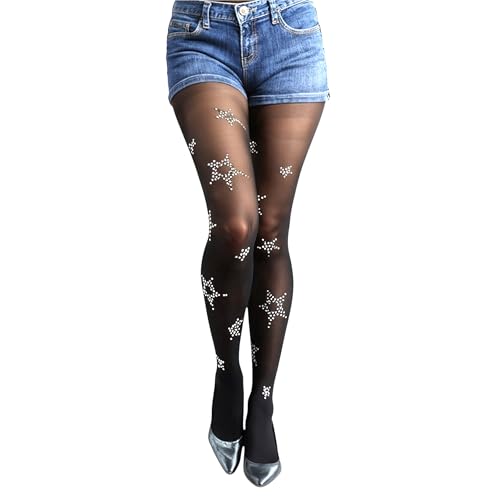 Millennials In Motion Rhinestone Star Tights Olivia Patterned Y2K Glitter Sparkly Celestial Bedazzled Pantyhose Pastel Goth Grunge Kpop Rave Rockstar Popstar Tattoo Concert Galaxy Fairy Alt Stockings