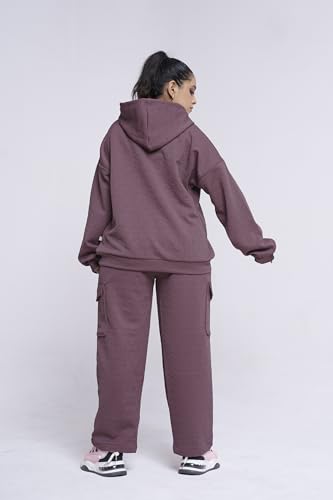 Image of GRECIILOOKS Co-ord Set for Women Stylish | Oversized Loose Fit Cotton Winter Hoodie set | Woolen Sweatshirts & Hoodies & T-Shirt For Girl | Casual Solid Full Sleeves Women Stylish Hoodie with Pocket