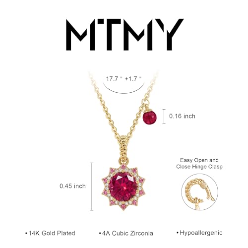 MTMY Birthstone Necklace for Women, 14K Gold Plated Sunburst Necklace with Removable Charm Birthday Jewelry Gift (July) — view 6