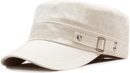 Lynmquober Unisex Army Cadet Cap Military Flat Top Basic Baseball Caps White