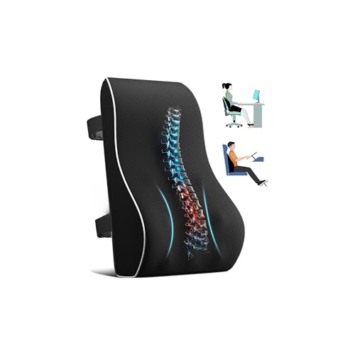 Ergonomic Memory Foam Lumbar Support Pillow Breathable 3D Mesh Back Cushion with Double Adjustable Straps for Office Chair Car & Gaming Chair Posture & Back Pain Relief