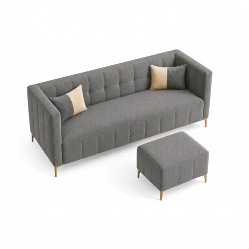 Image of SOCOZI Stylluxe 4 Seater L Shape Sofa Set with Movable Ottoman | Flexible Left or Right Layout | Soft Velvet Suede Fabric | Modern Design | Plush Comfort Cushions for Living Room (Dark Grey)