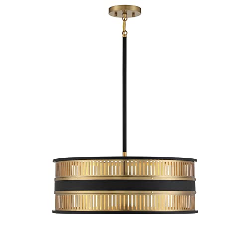 Savoy House 7-1812-4-143 Eclipse 4-Light Pendant In Matte Black With Warm Brass Accents (22" W X 8" H) #TOP4