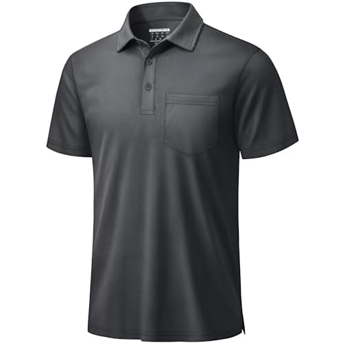 TACVASEN Mens Polo Shirt with Pocket Short Sleeve Collared Dry Fit Golf | Lightweight breathable fabric | Moisture wicking performance | For casual athletic work Small #10-dark Gray