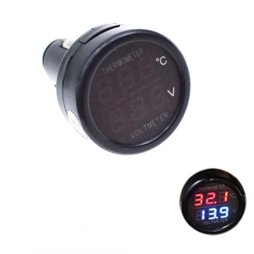 Car Temperature Clock Universal Auto Dashboard Digital Clocks with LCD Screen Adjustable Vehicle Temperature Gauge Thermometer Voltmeter (Red blue)