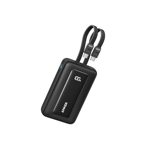 Anker Zolo Power Bank, Carga rápida de 45 W máx, batería Externa de 20,000 mAh con Dos Cables USB-C Integrados, 1 Puerto USB-C y 1 Puerto USB-A, pa
