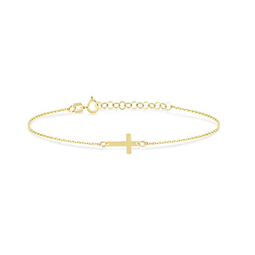 14k Real Gold Cross Bracelet | 14k Solid Gold Crucifix Bracelet for Women