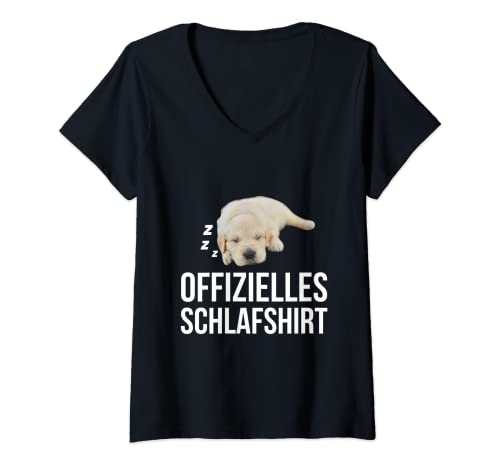 Damen Offizielles Schlafshirt Golden Retriever Welpe Pyjama T-Shirt mit V-Ausschnitt