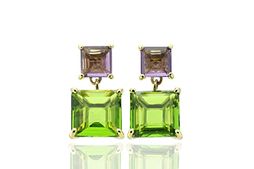 Boucles d'oreilles multi-pierres péridot améthyste pour femmes élégantes