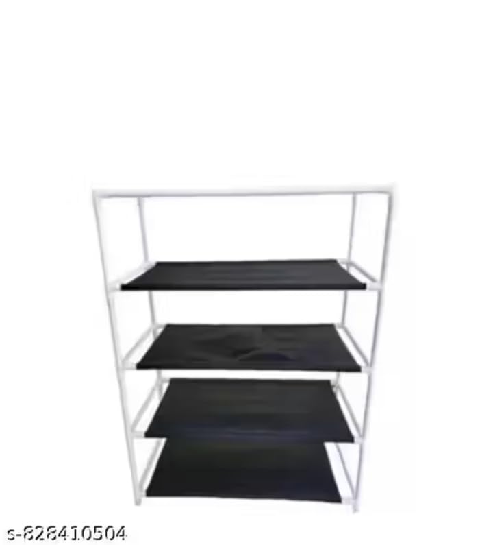 Image of Easy Buy 4 Shelves Shoe Rack Plastic Grey with Zip Door Cover & Side Pockets, Multiuse Storage Rack for Footwear, Toys, Clothes with Dustproof Cover 4 Shelves