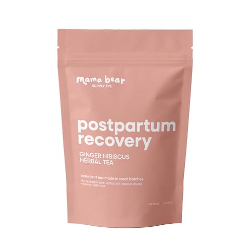 Postpartum Recovery Tea, Organic Loose Leaf Herbal Blend for Hormone Support and Womb Support with Red Raspberry Leaf, Nettle, Oatstraw, Moringa, Hibiscus, Ginger (3 ounce, 40 Servings)