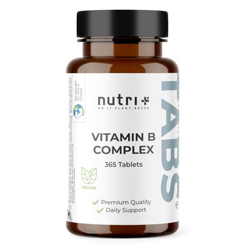 Nutri + Vitamin B Complex 365 Tabletas Veganas – Complejo de 8 Vitaminas B + Colina e Inositol – 1 Tableta al Día – Suministro para 1 Año