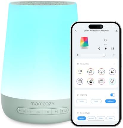Baby Sound Machine, Momcozy White Noise Machine for Baby Sleeping with Night Light, Toddler Sleep Trainer with 34 Soothing Sounds, Timer, App Remote Control, Personal Sleep Routine(Green)