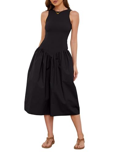 Livtany Women's Sleeveless Slim Fit Midi Dress Drop-Waist