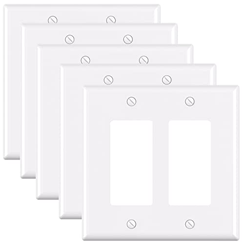 ELEGRP 2-Gang Decorative Wall Plates, Mid-Size 4.88" H x 4.94" L Unbreakable Thermoplastic Faceplate Cover for Decorator Receptacle Outlet Switch, UL Listed (5 Pack, Glossy White) by ELEGRP - Used condition - US$10.93