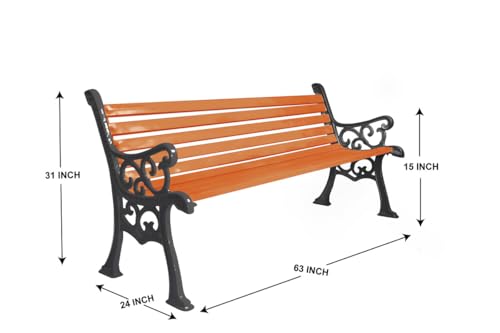 Image of Amazon Brand - Solimo Cast Iron 3 Seater Garden Bench | Durable Outdoor Park Bench for Balcony Patio Terrace, Living Room | Ideal Indoor and Outdoor Seating Furniture (Orange)