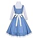 AMNPOLEN Beauty Belle Cosplay Costume Maid Blue Dress Women Girls Princess Halloween Carnival Fancy Dress up Ball Gown Outfit Suit (Blue 01, Medium)