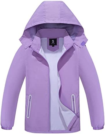 SaphiRose Kids Rain Jacket Waterproof Raincoat Mesh Lined Coat with Removable Hood for Boys Girls (Purple,10-12 years)