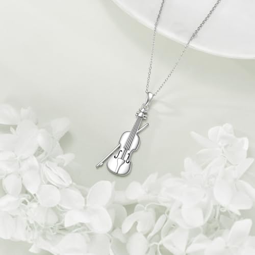 YAFEINI 925 Sterling Silver Cello Violin Drums Flute Pendant Necklace Music Jewelry Gifts for Women Men Musician3