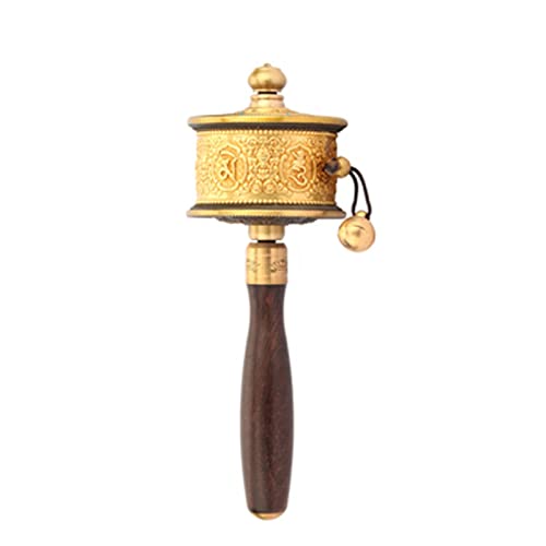 CFFQDQUANB Buddhist Prayer Wheel, Copper Hand Held Prayer Wheel Wooden Handle Buddha Scriptures Prayer Wheel for Relaxing Praying Meditation