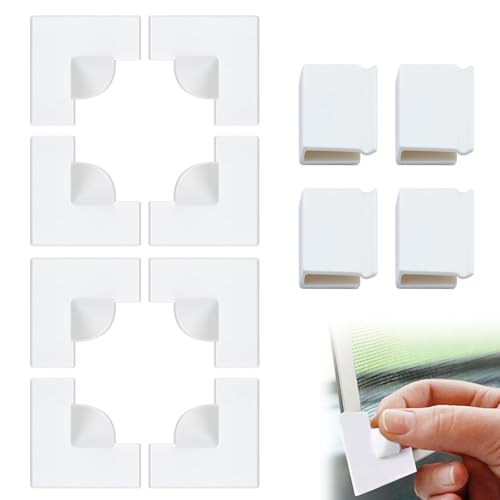 12Pcs Sets Magnetic Window Screen Corners Accessories Kit Window Fixing Clips Magnetic Window Screen Corners 8 Window Screen Corners 4 Windproof Heavy Duty Clips (Two Sets,White)