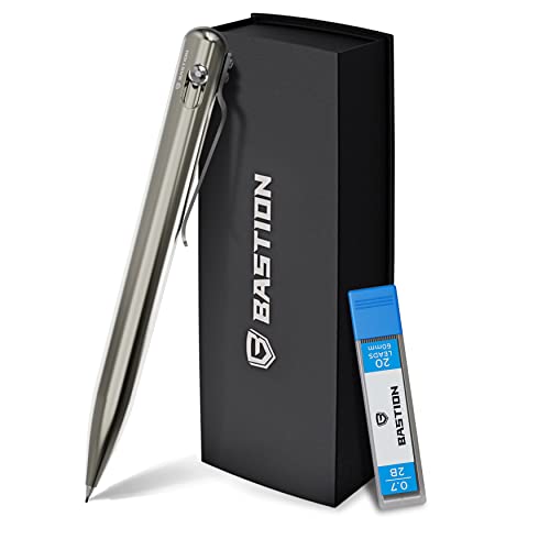 BASTION® Luxury Mechanical Pencil, Durable Professional Medium Point Pencil for Birthday Gift includes 20 x 0.77mm Lead Refills - Titanium