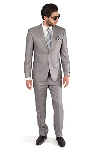 AZAR MAN Slim Fit Men's Silver Grey 2 Button Notch Lapel Suit