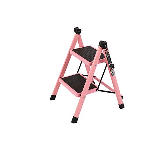 Ladder-Q Tabouret à 2 Marches , Repose-Pieds en Fer Multicolore(Size:40 * 48 * 58.5CM,Color:Rose) Cover