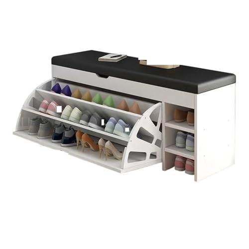 Banco otomano de almacenamiento, zapatero de piel sintética con asiento, elegante taburete de entrada para zapatos y accesorios, diseño que ahorra espacio
