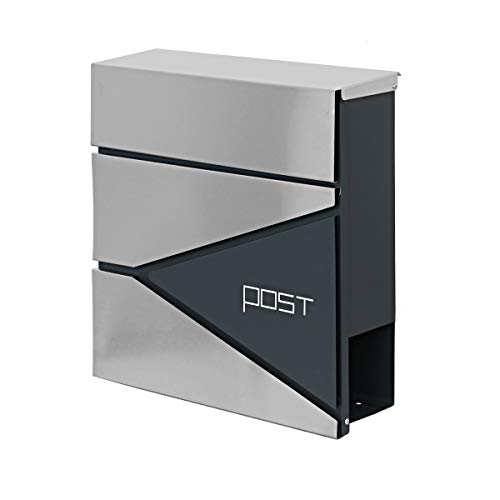 Preisvergleich Produktbild AUFUN Briefkasten Anthrazit mit Zeitungsfach Wandbriefkasten mit Zeitungsrolle Design Post Mailbox Wetterfest Postkasten Groß Elegant, Verzinktes Blech (Modell B1)
